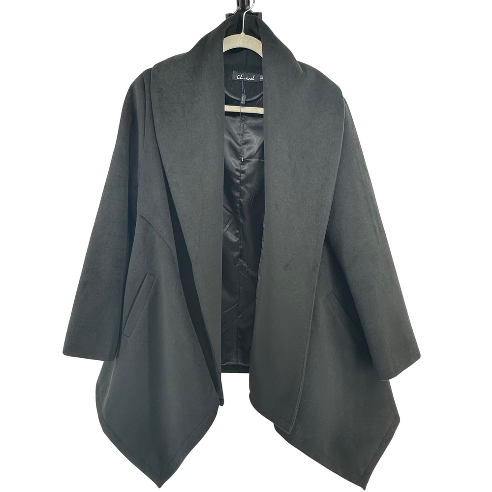 Chicwish Jacket Womens L Black Short Coat Wool Blend Lined Open‎ Front Opera